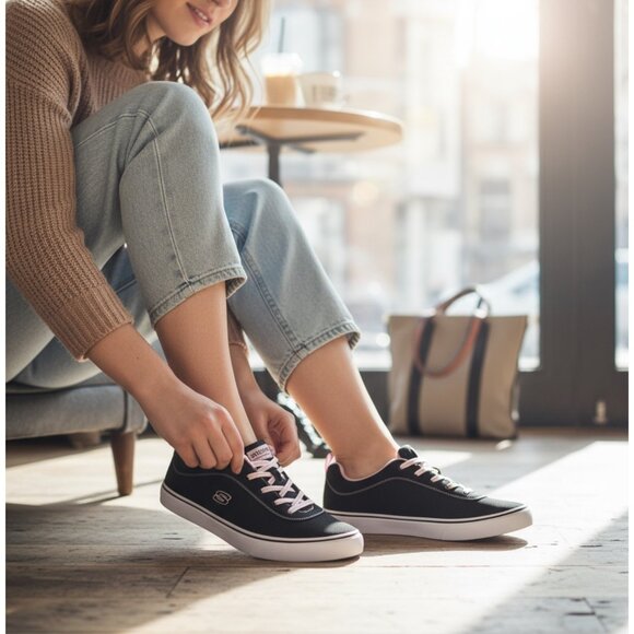 SKECHERS ✦ V'Lites Stitch N Stride Sneakers ✦ Black ✦ Pink ✦ Size 8.5 ✦ NWT - Picture 2 of 10